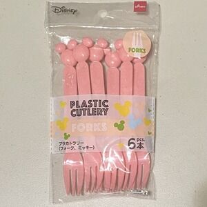 Daiso Disney Mickey Mouse Pink Plastic Spoons + Forks 6 Pieces Each Pack